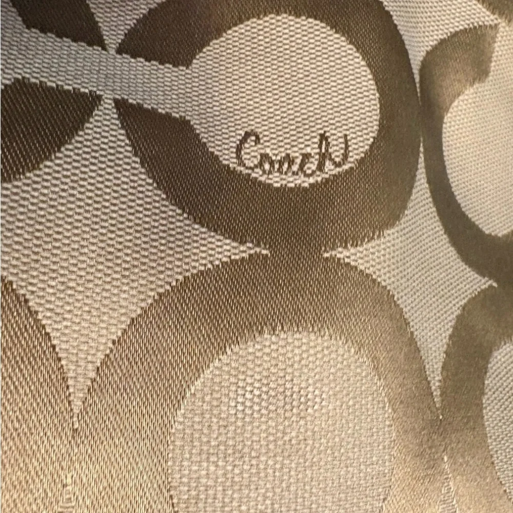 Coach 15013 Julia Op Art Metallic Gold Logo Jacquard & Leather Shoulder Tote Bag